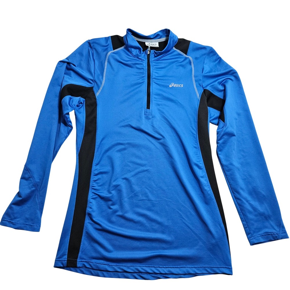 Asics Quarter Zip Pullover‎ M Blue Black Mesh Trim Athletic Top